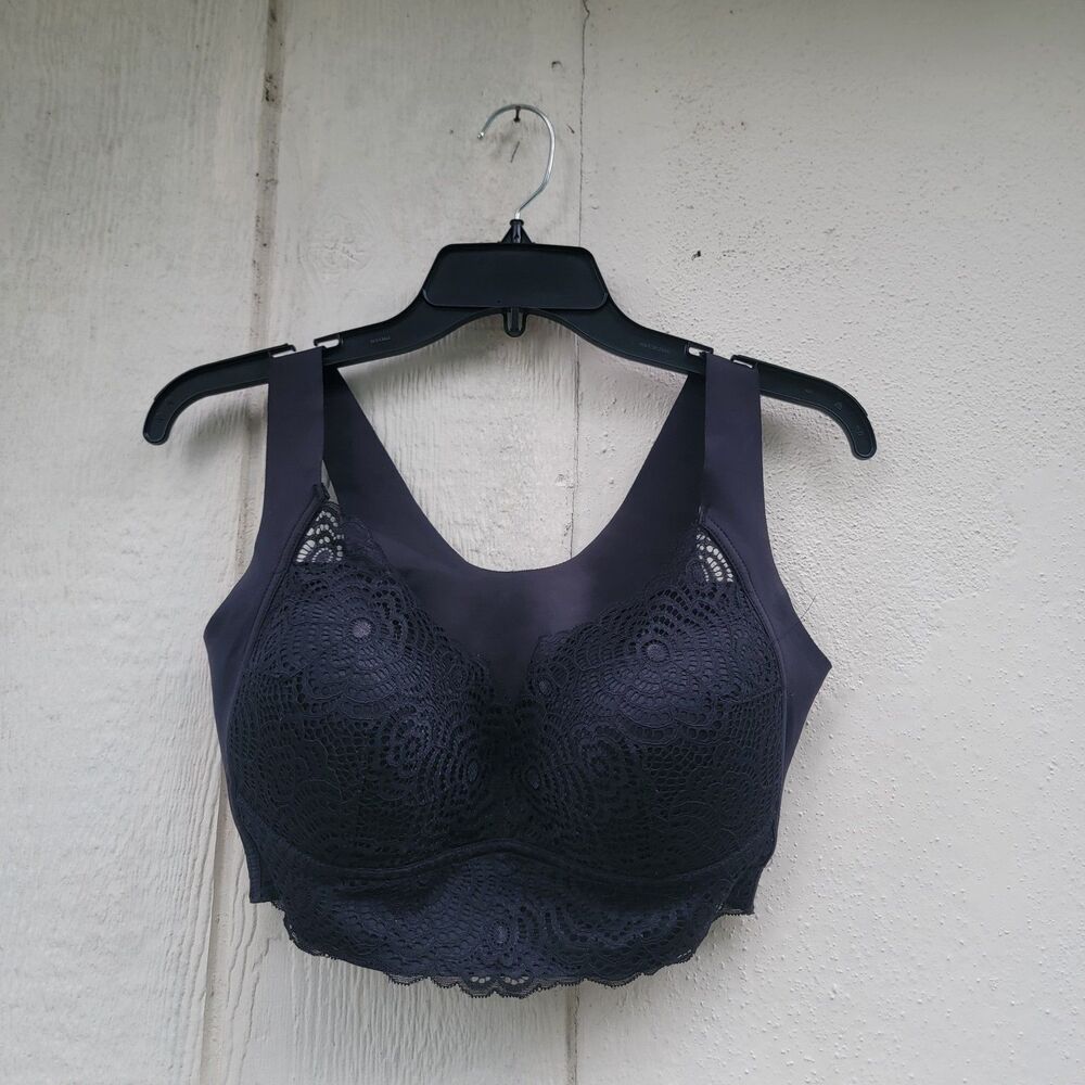 Ronda Shear seamless Leisure lace trim bra Black Sz L